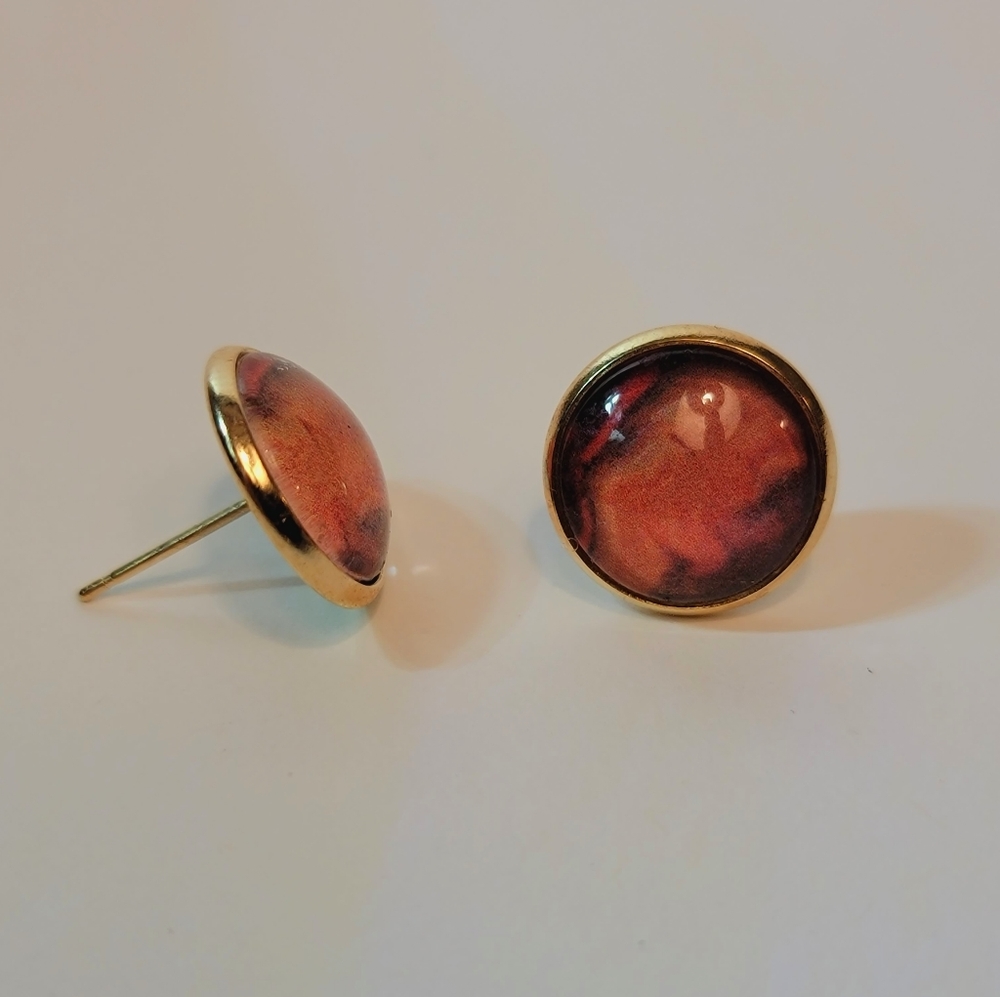 Fluid Art Cabochon/Dome Style Earrings - 12mm, Handmade